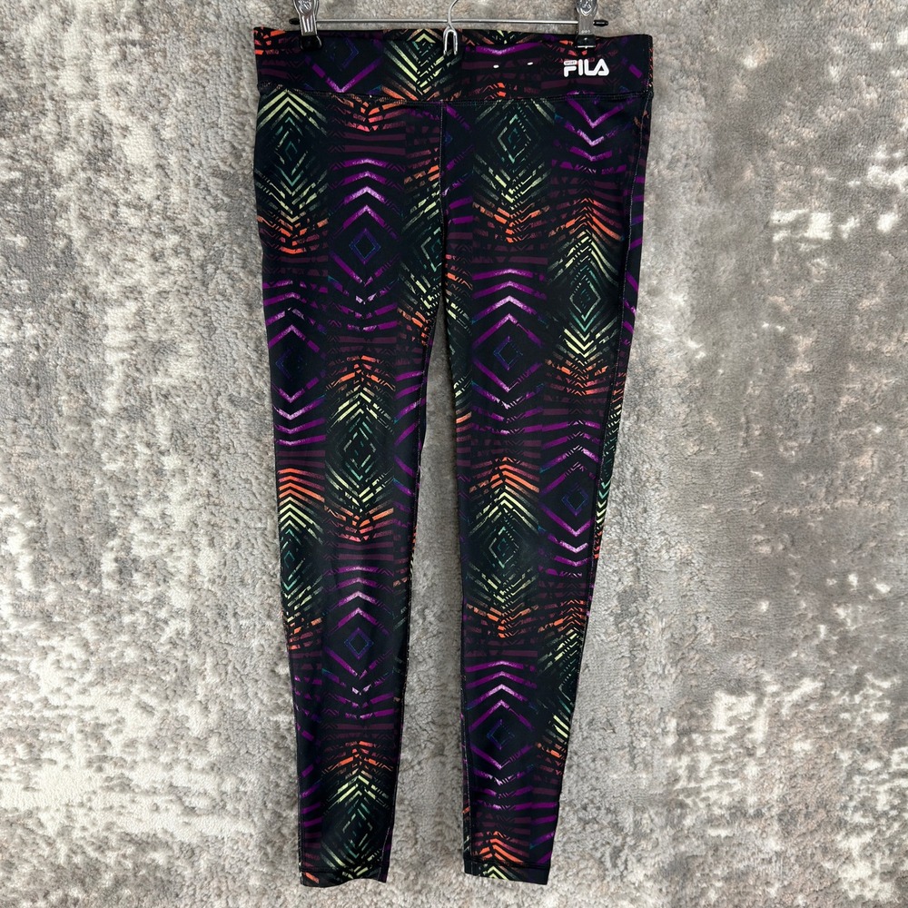 Fila Size M Geometric‎ Performance Running Athletic Leggings Multicolor Womens